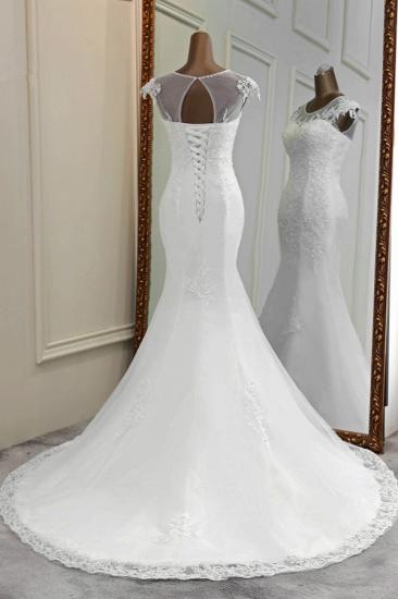 Bradyonlinewholesale Elegant Jewel Sleeveless White Lace Mermaid Wedding Dresses with Rhinestone Appliques_2