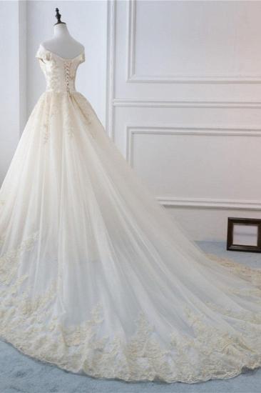 Bradyonlinewholesale Gorgeous V-Neck Sleeveless Tulle Wedding Dress Champagne Appliques Bridal Gowns Online_4