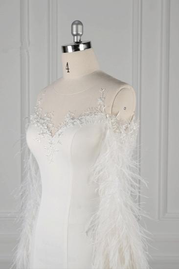 Bradyonlinewholesale Chic Jewel Sleeveless White Chiffon Wedding Dress Mermaid Appliques Bridal Gowns with Fur Onsale_5