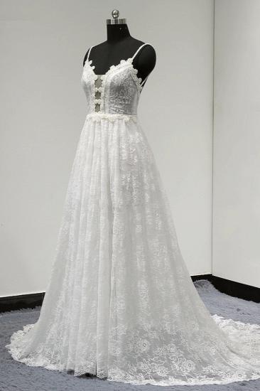 Bradyonlinewholesale Sexy V-neck Tulle Lace Wedding Dress Spaghetti Straps V-Neck Appliques Bridal Gowns Online