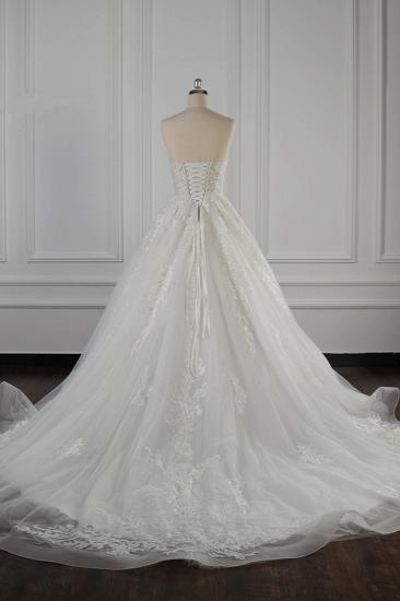 Bradyonlinewholesale Elegant Strapless White Lace Wedding Dress Sleeveless Appliques Ruffle Bridal Gowns Online_2