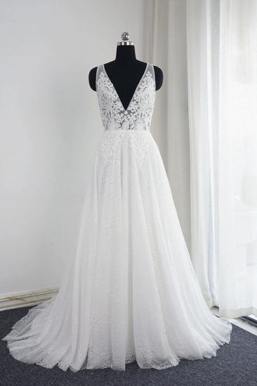 Bradyonlinewholesale Chic Tulle Lace Ruffles White Wedding Dress Sleeveless V-Neck Appliques Bridal Gowns On Sale_1
