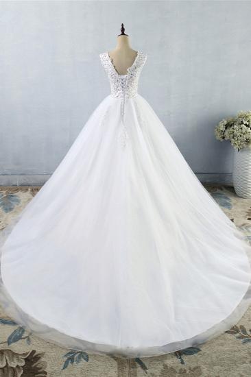 Bradyonlinewholesale Stunning V-Neck Sequins Tulle Wedding Dresses A-Line Lace Appliques Bridal Gowns Online_2