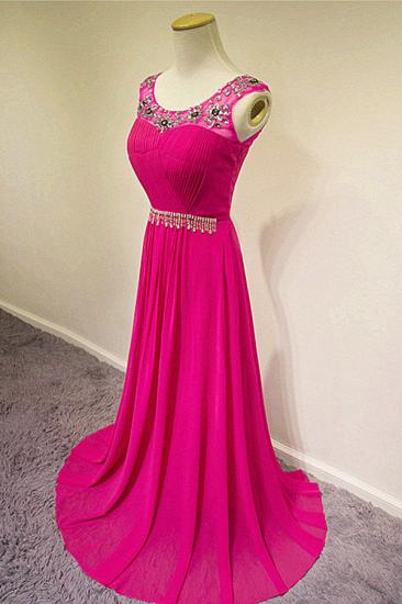 Cute Pink Chiffon Long Prom Dress with Beadings Sweep Train Popular A-line Evening Dress_7