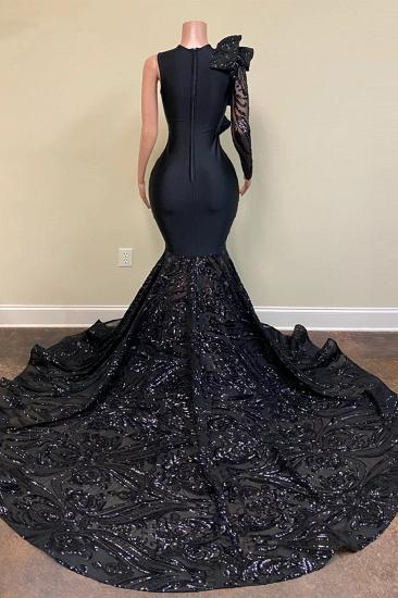 Black Long Sleeve Asymmetrical Floor Length Mermaid Prom Dress_2
