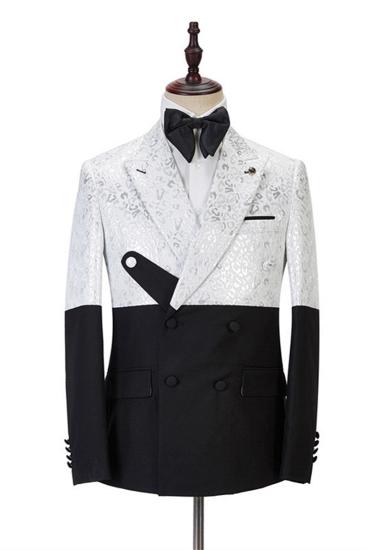 Max Fashion Black and White Jacquard Point Lapel Mens Suit Online_1