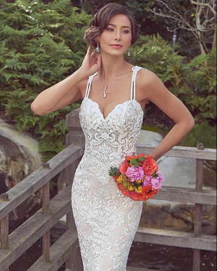Mermaid white sweetheart lace wedding dress with long train_3