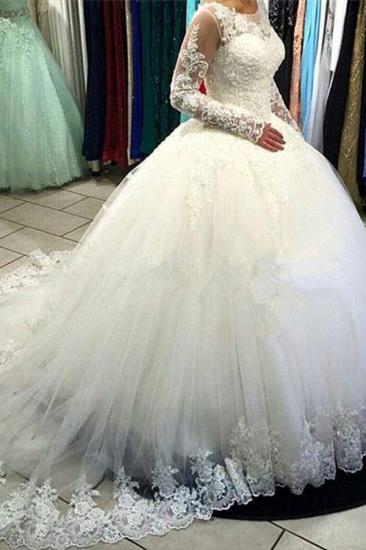Long Sleeve Lace Ball Gown Wedding Dress Tulle Sweep Train Bridal Gowns_3