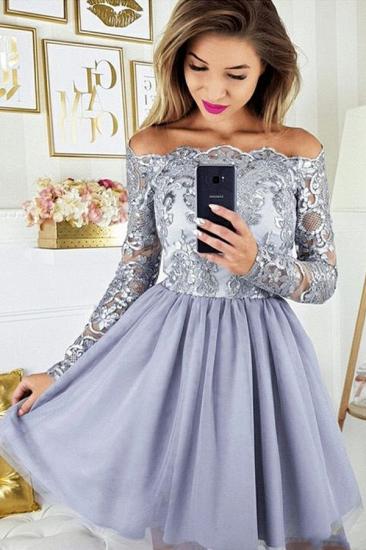 Chic Long Sleeves Short Cocktail Dress Bateau Lace Tulle Party Dress_2