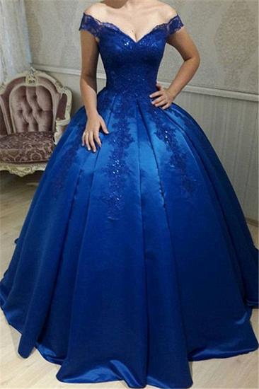 Off The Shoulder Royal Blue Evening Dresses | Beads Lace Puffy Sexy Formal Dress Cheap