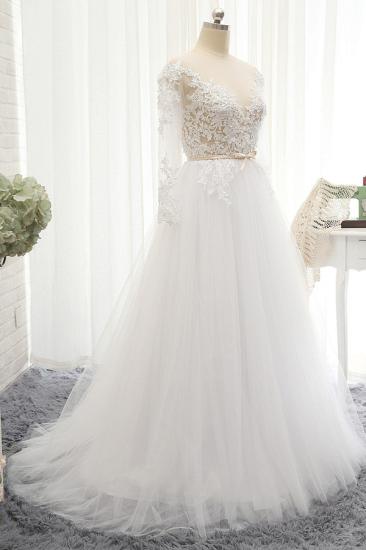 Bradyonlinewholesale Affordable White Tulle Ruffles Lace Wedding Dresses Jewel Longsleeves Bridal Gowns With Appliques On Sale_3