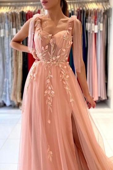 Stunning Tulle Sleeveless Aline Eveining Dress | Sweetheart Floral Lace Side Slit Party Gown_4