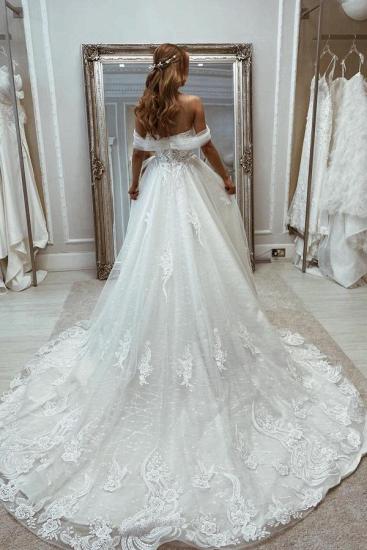 Off-the-Shoulder White Wedding Dress Deep V-neck Tulle Lace Bridal Gown_2