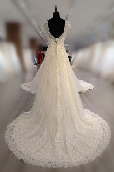 Bradyonlinewholesale Gorgeous V-Neck Cap Sleeves Tulle Wedding Dress Lace Appliques Ruffle Bridal Gowns Online_2