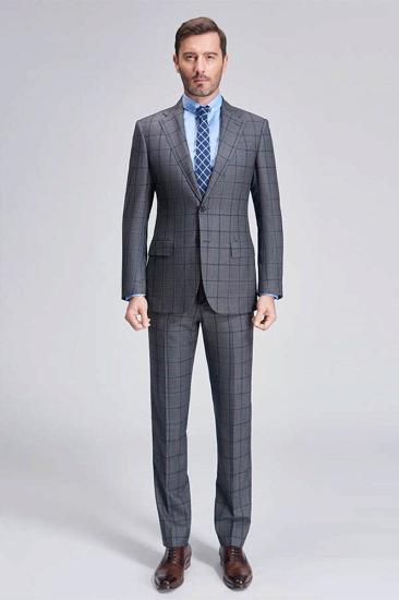 Large plaid elegant dark grey men's suits on sale_1