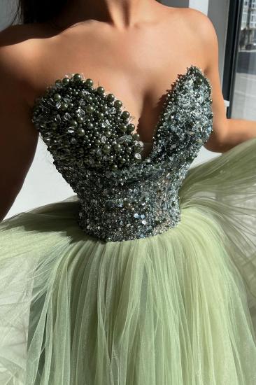 Sweetheart Strapless Tulle Beading A-Line Prom Dresses_2