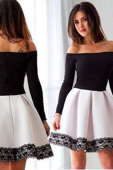 Simple Short Off-the-Shoulder Homecoming Dresses | Long Sleeves Lace Cheap Hoco Dresses_4