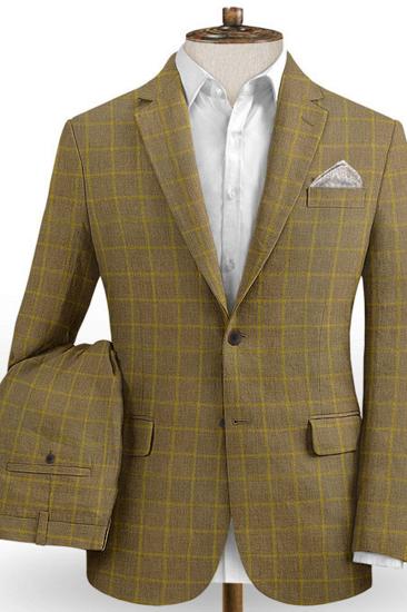 Gold Brown Plaid Prom Suits For Men Online | High Quality 2 Piece English Suits_2