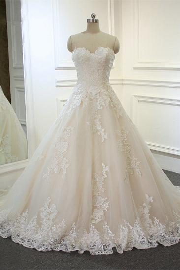 Sweeheart Sleeveless A-line Tulle Lace Appliques Bridal Gowns Floor Length Garden Wedding Dress_1