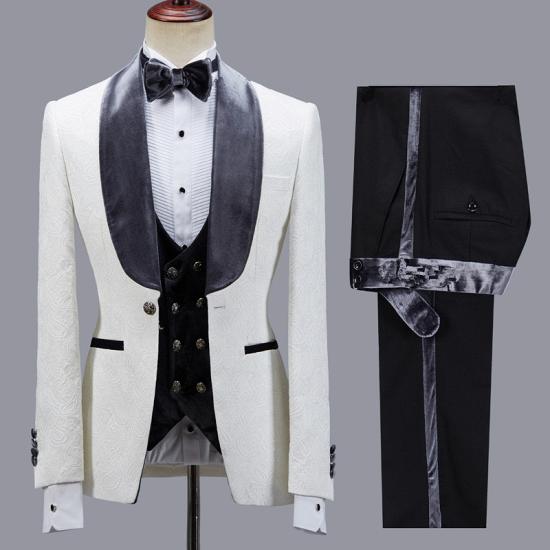 Maverick Fashion Jacquard Slim Shawl Lapel Wedding Mens Suit_3