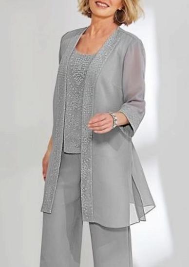 Simple 3 Piece Suit Mother of the Bride Dress Silver | Motherdress with Jacket_2