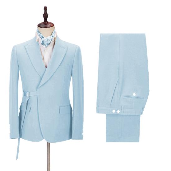 Justin Custom Sky Blue Pointed Lapel Mens Suit with Adjustable Buckle_2