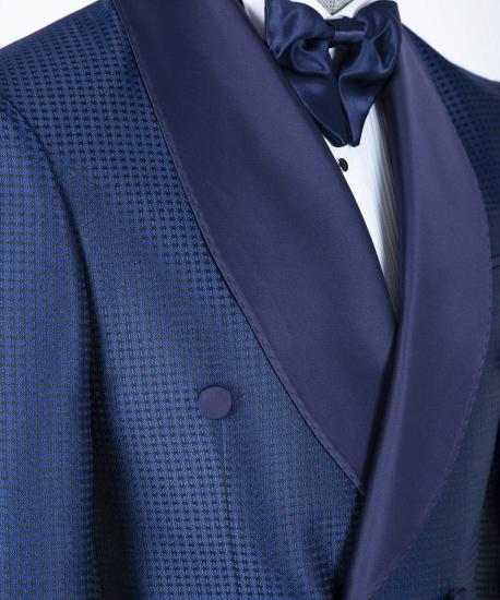 Navy Two-Piece Double Breasted Cape Lapel Wedding Suit_2