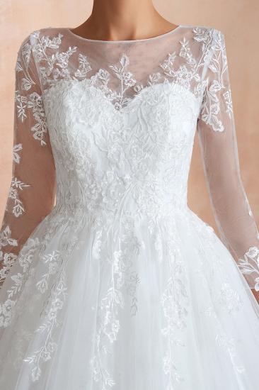 Affordable Lace Jewel White Tulle Wedding Dress with 3/4 Sleeves_10