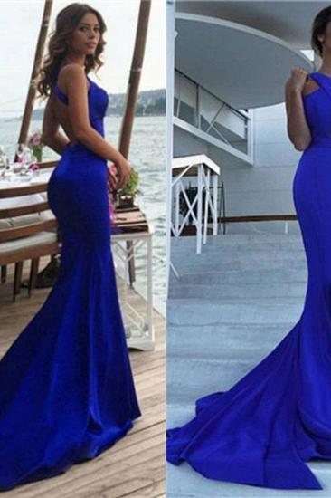 New Arrival Royal Blue Mermaid Sleeveless Prom Dresses Backless Evening Gowns_3