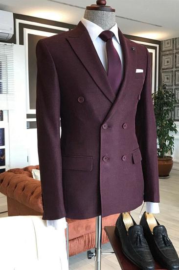 Nathan Burgundy Double Breasted Mens Custom Business Suit_2