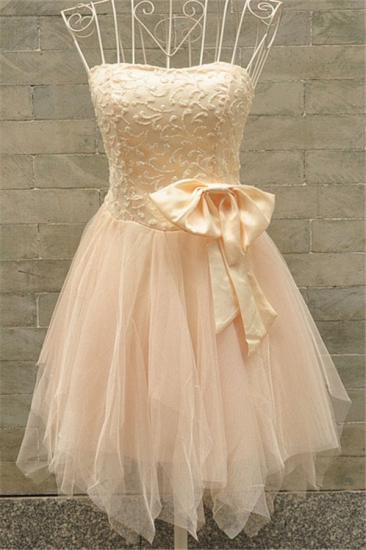 Tulle Lovely Bridesmaid Dress with Bowknot Strapless Appliques Party Dress_1