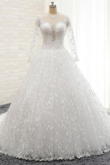 Bradyonlinewholesale Elegant Jewel Longsleeves Lace Wedding Dresses White A-line Bridal Gowns With Appliques On Sale_6