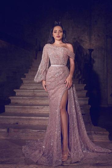 Glitter Sequins One Shoulder Prom Dress with Side Split