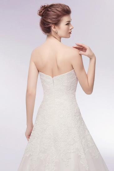 A-line Sweetheart Strapless Long Lace Tulle Wedding Dresses_6