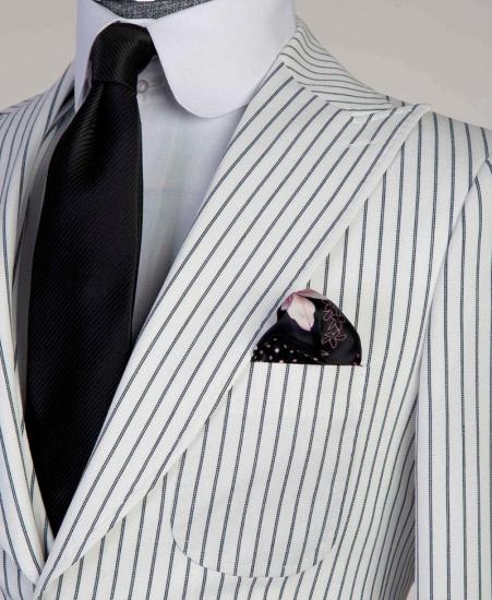 White Stripe Three Pieces Peaked Lapel Business Men Suits_3