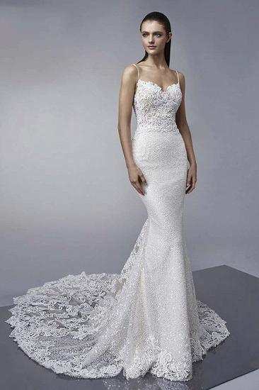 Spaghetti Straps Shiny Sequins Mermaid Wedding Dresses | Backless Appliques Bridal Gowns