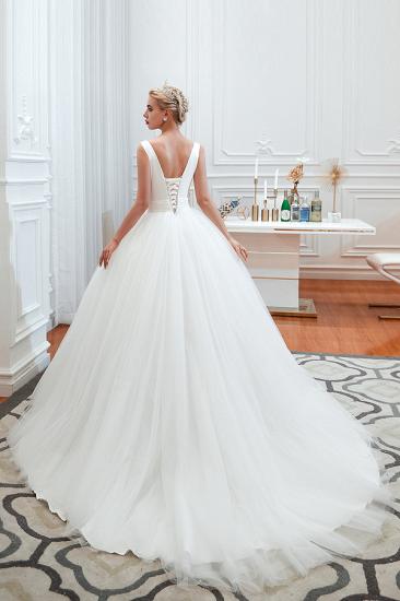 Sexy V-neck sleeveless White Princess Spring Wedding Dress | Elegant Low Back Bridal Gowns with Belt_6