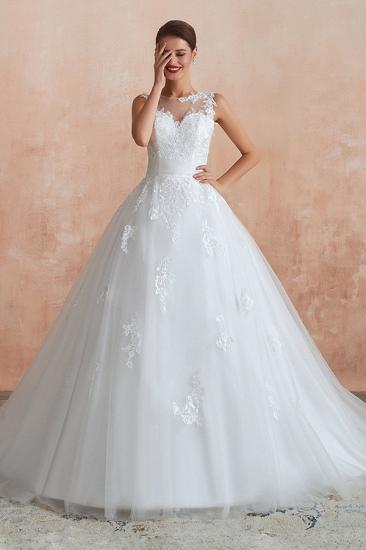 Cain | Illusion Neck White Wedding Dress with exqusite Lace Appliques, Sleeveless V-back Bridal Gowns Online