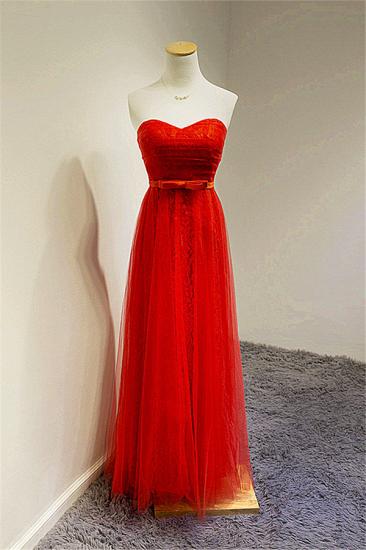 Sweetheart Tulle Bright Red Evening Dresses A-line Lace Long Prom Dresses with Bowknot Sash_1