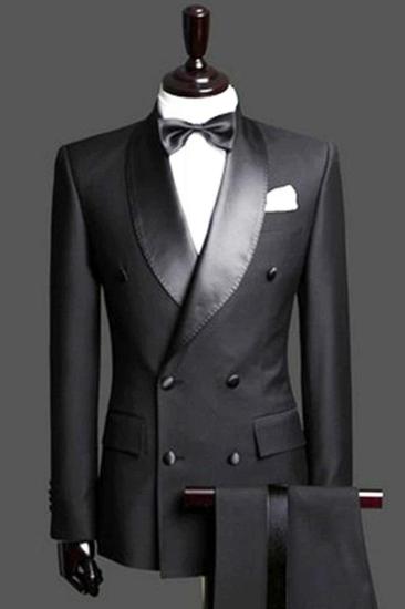 Black Double Breasted Wedding Dress Tuxedo |  Satin Lapel for Wedding/Prom 2 Pieces (Jacket   Pants)