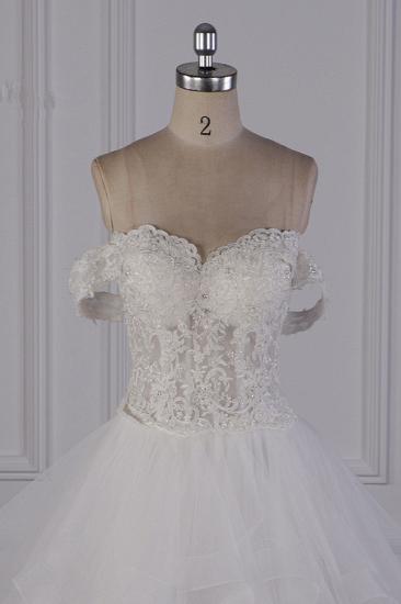 Bradyonlinewholesale Stylish Off-the-Shoulder Tulle Lace Wedding Dress Strapless Appliques Ruffles Beading Bridal Gowns On Sale_4