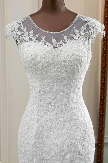 Bradyonlinewholesale Elegant Jewel Sleeveless White Lace Mermaid Wedding Dresses with Rhinestone Appliques_5