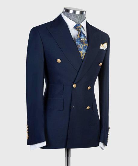 New Arrival Navy Double Breasted Slim Fit Bespoke Prom Men Suits_3