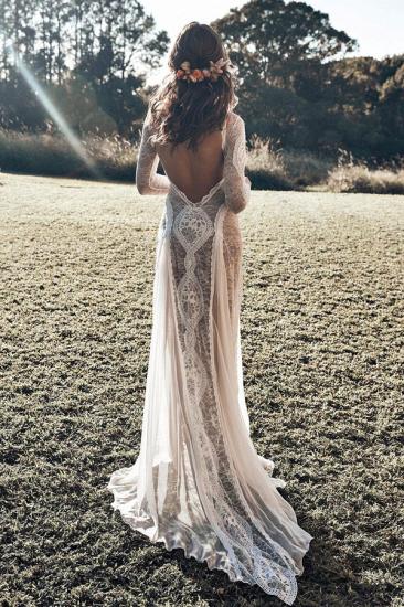 Elegant Boho Long Sleeves Backless Lace Beach Wedding Dress | Simple Summer Casual Bridal Gowns Online_4