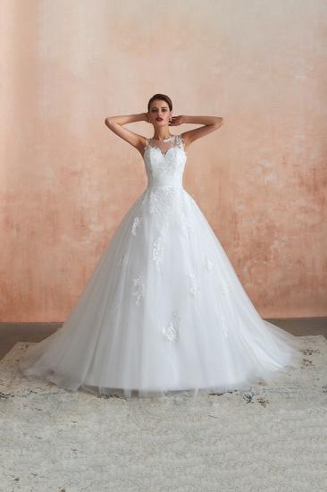 Cain | Illusion Neck White Wedding Dress with exqusite Lace Appliques, Sleeveless V-back Bridal Gowns Online_10