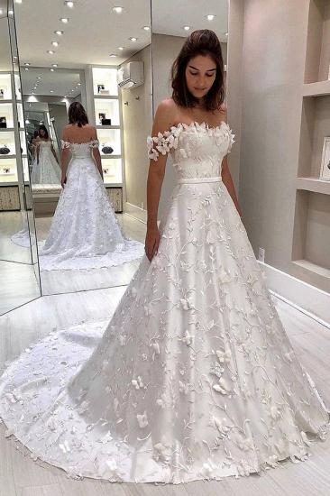 Elegant White Strapless Off-the-shoulder Court Train Princess Wedding Dress_1