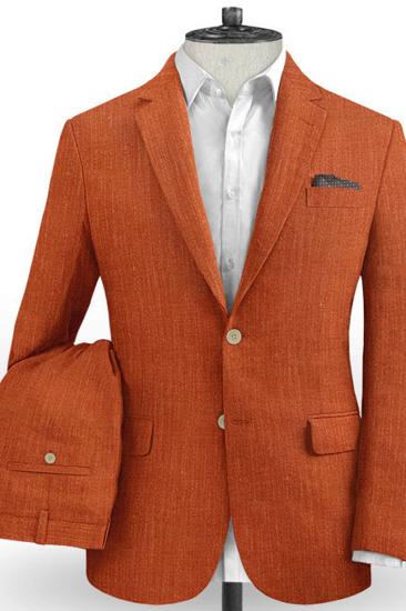 Summer Orange Linen Mens Suit 2 Piece |  Groom Wear Formal Party Prom Blazer_2