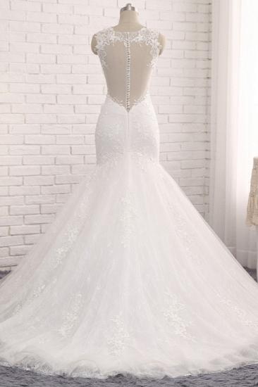 Bradyonlinewholesale Elegant Straps V-Neck Tulle Lace Mermaid Wedding Dress Appliques Sleeveless Bridal Gowns On Sale_2