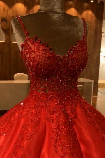 Spaghetti Straps Puffy Tulle  Beads Appliques Evening Dresses | Sleeveless Cheap Quinceanera Dresses_4