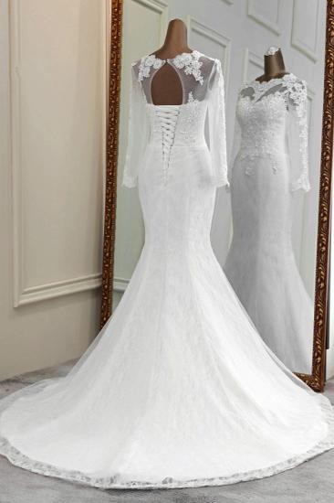Bradyonlinewholesale Elegant Jewel Long Sleeves White Mermaid Wedding Dresses with Rhinestone Online_2